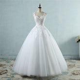 High Waist Wedding Dress With Deep V-neck - kinko
