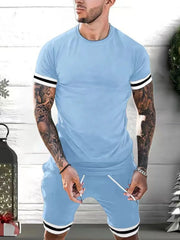 Men's Plus Size Round Neck Short Sleeve Top and Shorts Set - kinko