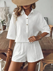 Collared Neck Half Sleeve Top and Shorts Set - kinko
