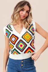 BiBi Diamond Granny Square Sweater Vest - kinko