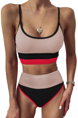 Color Block Spaghetti Strap Two-Piece Swim Set - kinko