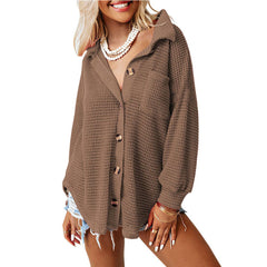 Loose Waffle Leisure Commute All-matching Shirt - kinko