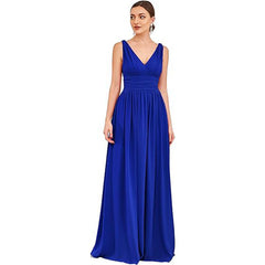 Women's Elegant Graceful Deep V-neck Sleeveless Chiffon Formal Maxi Evening Dress - kinko