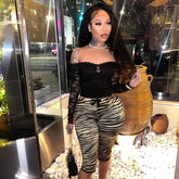 Sexy Lace Leopard Print Cropped Tight Straight-leg Pants - kinko