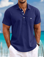 Men's Lapel Single Pocket Fashion Short Sleeve Shirt - kinko