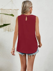 Round Neck Sleeveless Top with Pleated Front Detail - kinko
