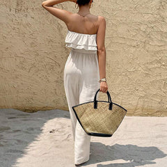 Women's Summer Sleeveless Tube Top Jumpsuit Ruffled Tied Jumpsuit - kinko