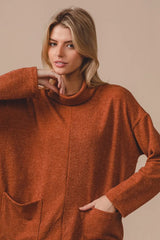 BiBi Piper Rib Double Pocket Turtle Neck Sweater - kinko