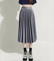 Summer Mid-length Elastic High Waist Slim-fit Pleated Skirt - kinko