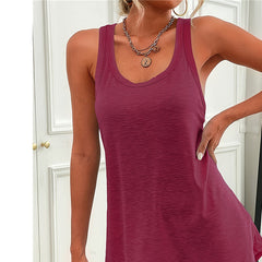 Women's Scoop Neck Solid Sleeveless Summer Beach Tank Dresses Casual Basic Short Mini Dress - kinko