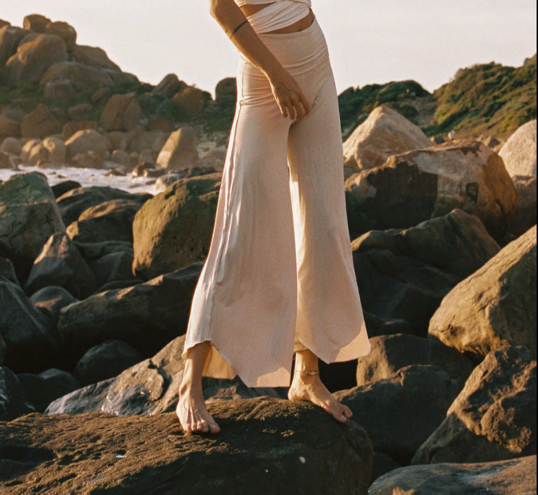 High Waist Irregular Casual Pants Yoga Cropped Pants - kinko