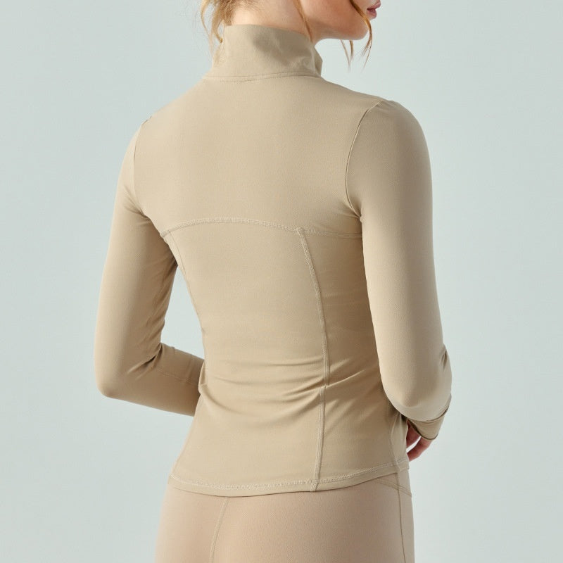 Autumn And Winter Nude Feel Slim Fit Slimming Zipper Yoga Clothes Long Sleeve Outdoor Workout Top - kinko