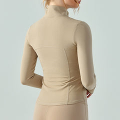 Autumn And Winter Nude Feel Slim Fit Slimming Zipper Yoga Clothes Long Sleeve Outdoor Workout Top - kinko