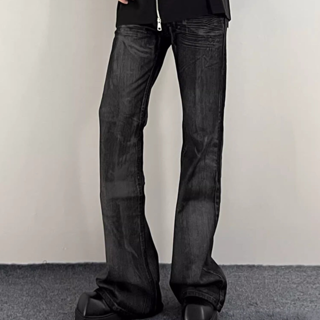 Washed Black Jeans Men's Straight Bootcut Trousers - kinko
