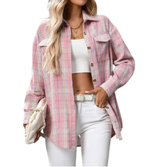 Casual Fashion Loose Plaid Pocket Shirt For Women - kinko
