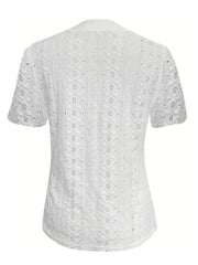 Openwork Notched Short Sleeve Top - kinko