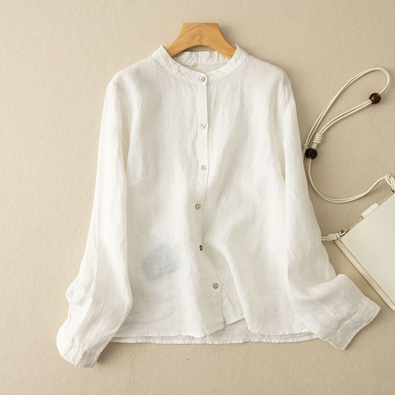 Retro Loose Cotton-linen Shirt Women - kinko