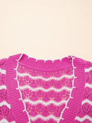 Striped Crochet Tie-Front Cardigan - kinko