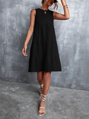 Tiered Round Neck Sleeveless Mini Tank Dress - kinko