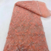 Ribbon Flower Beaded Tulle Lace Fabric Cocktail Party Occasion Evening Dress Embroidered Cloth Lace - kinko