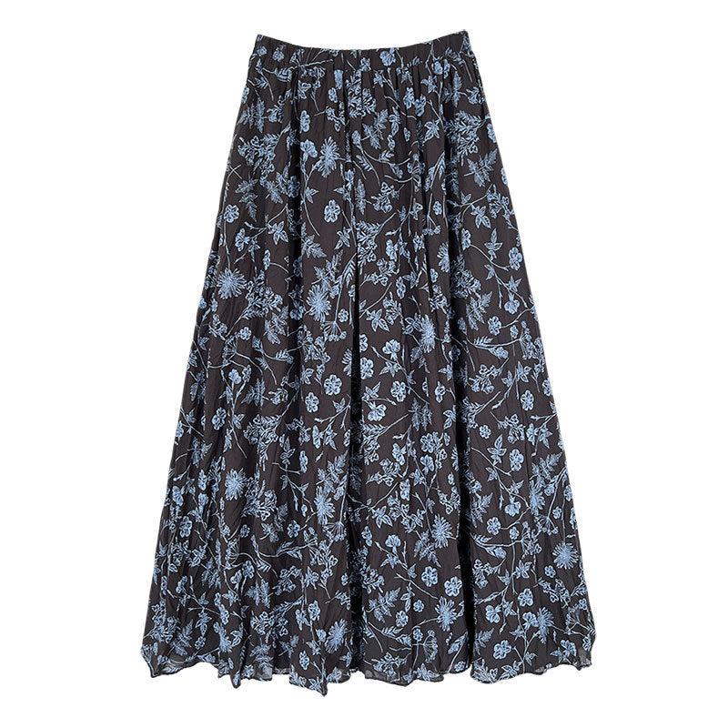 Vintage Floral Women's Summer Loose Pleated High Waist Drooping A- Line Umbrella Skirt - kinko