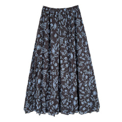Vintage Floral Women's Summer Loose Pleated High Waist Drooping A- Line Umbrella Skirt - kinko