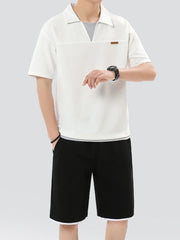 Men's Plus Size Johnny Collar Top and Shorts Set - kinko