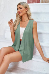 Eyelet Open Front Sleeveless Cardigan - kinko