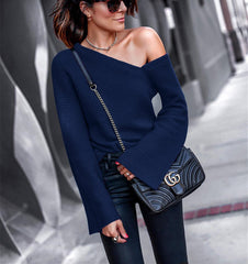 Fall Winter Fashion Round Neck Long Sleeve Off Shoulder