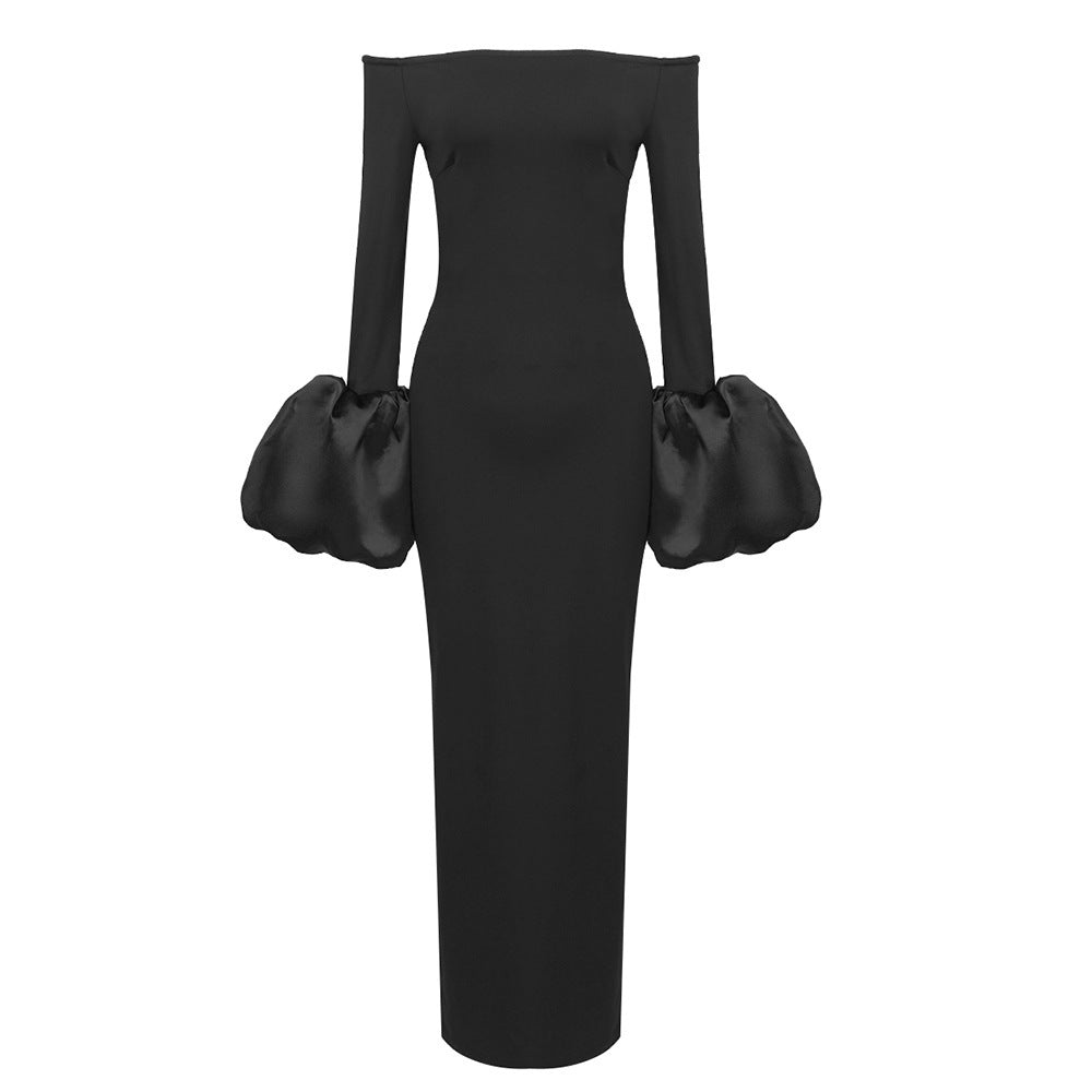 Dress Red And Black Slim-fit Long Sleeve French Lantern Sleeve Dress - kinko