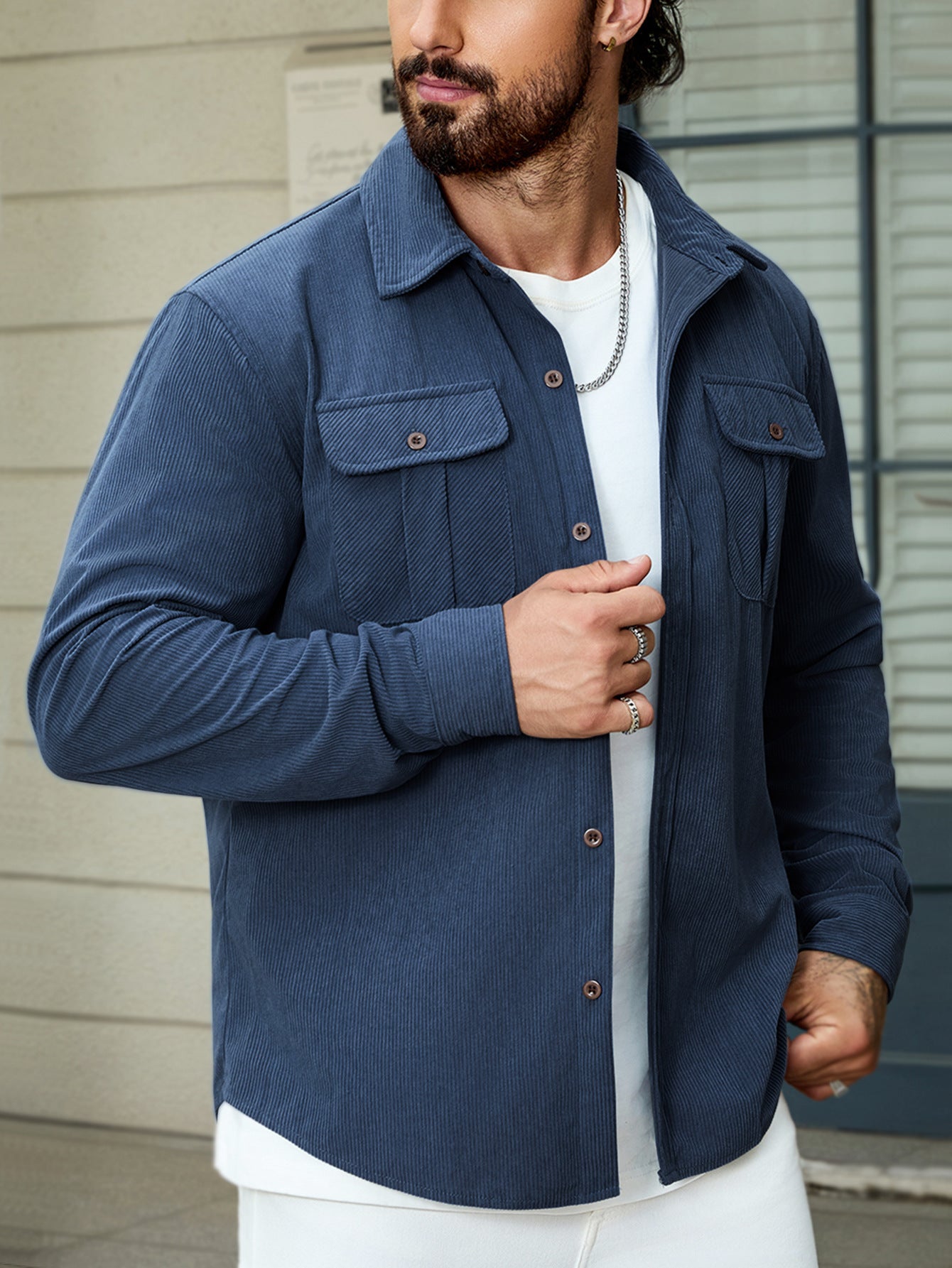 Corduroy Tooling Thick Long Sleeves Coat Shirt Outdoor Casual Retro - kinko