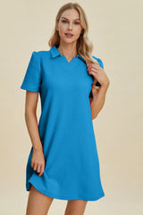 Double Take Full Size Texture Short Sleeve Dress - kinko