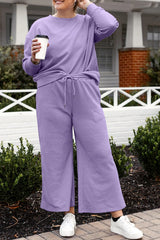 Double Take Full Size Textured Long Sleeve Top and Drawstring Pants Set - kinko