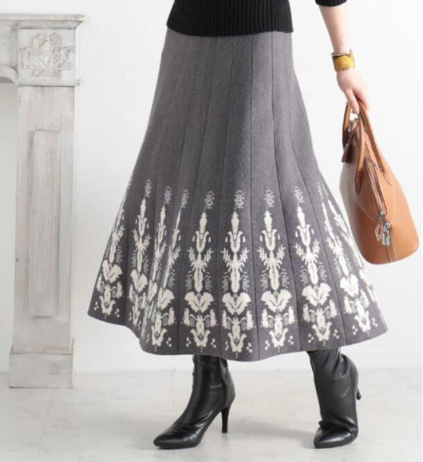 Jacquard Slim Knit A- Line Temperament Long Dress - kinko