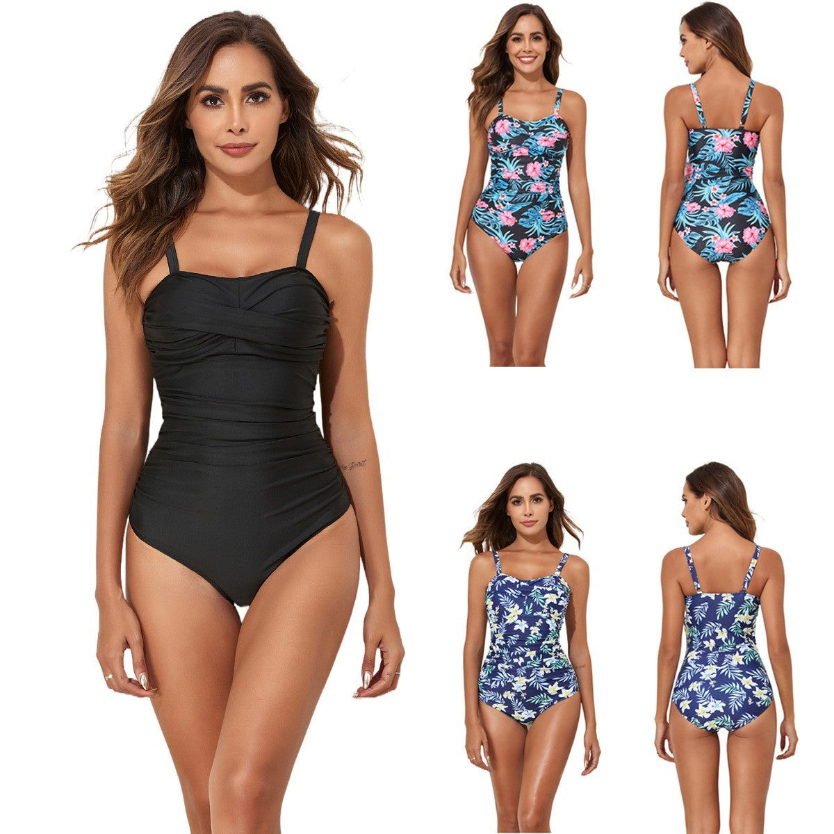 New Swimwear Fashion Conservative Printed Solid Color One Piece Swimsuit - kinko