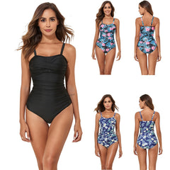 New Swimwear Fashion Conservative Printed Solid Color One Piece Swimsuit - kinko