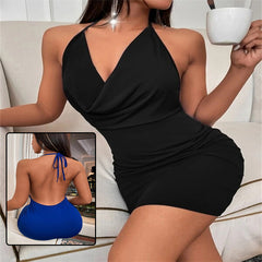 Summer Deep V-neck Dress Temperament Sling Backless Halter Dresses Women's Clothing - kinko