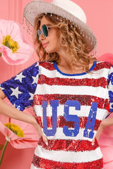 BiBi American Flag Theme Usa Print Sequin Dress - kinko
