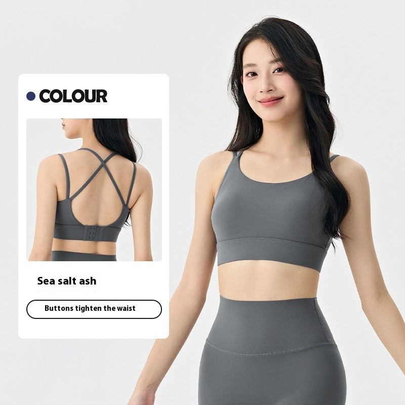 Spaghetti Strap One-piece Fixed Cup Sports Underwear Medium Strength Beauty Back Strap - kinko