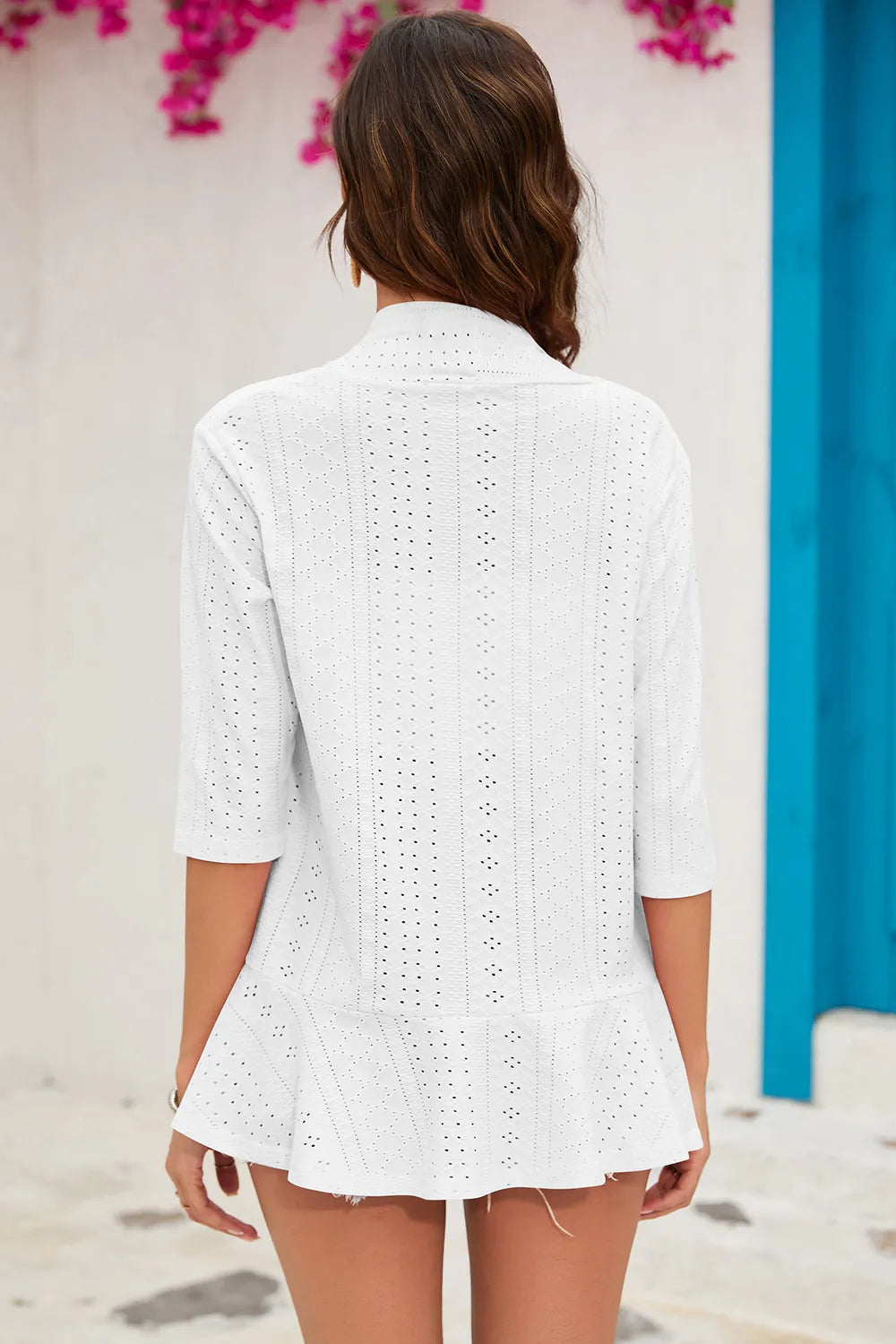 Eyelet Open Front Cardigan - kinko