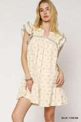 Umgee Bow Print Ruffled Cap Sleeve Mini Dress - kinko