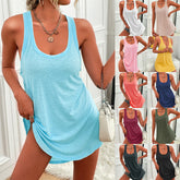 Women's Scoop Neck Solid Sleeveless Summer Beach Tank Dresses Casual Basic Short Mini Dress - kinko