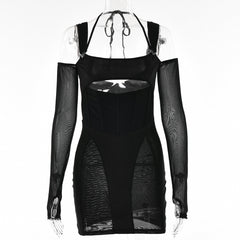Women's Sling Tight Dress Fashion Backless Mesh See-through Hip Skirt - kinko