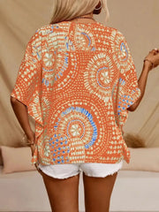 Printed V-Neck Half Sleeve Top - kinko