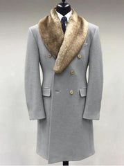 Fall Winter Men Woolen Polo Collar Solid Color Mid-length Pocket Casual Coat