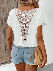 Lace Patchwork Short-sleeved T-shirt Women's Clothing - kinko