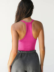 Ribbed V-Neck Halter Tank Top - kinko