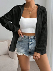 Zip Up Long Sleeve Hooded Outerwear - kinko