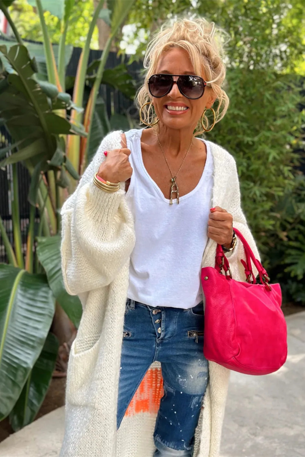 Letter Dropped Shoulder Long Sleeve Cardigan - kinko