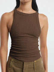 Asymmetrical Back Ribbed Crop Tank Top - kinko
